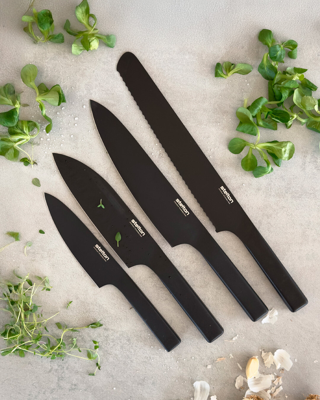 Robuste Stelton Pure Black kjøkkenkniver - 4 stk